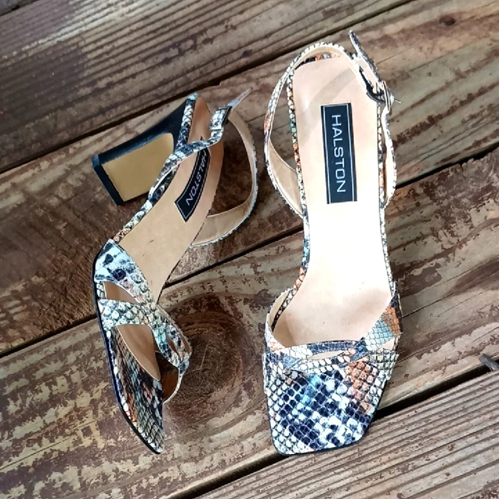 Halston Snakeskin Sandals - Picture 1 of 8